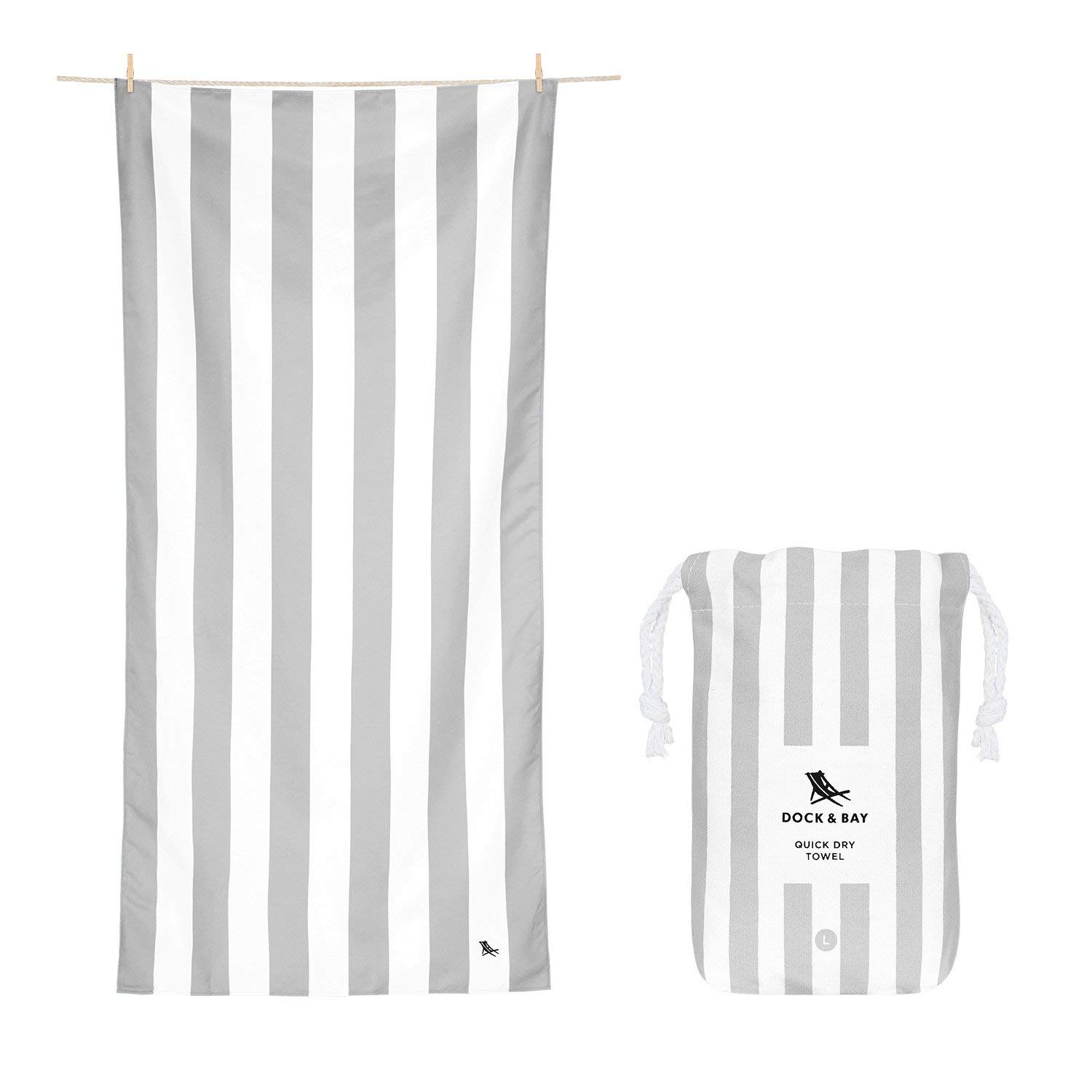 Dock & Bay Beach Towel - Quick Dry, Sand Free - Compact, Lightweight - 100% Recycled - Includes Bag - Cabana Light - Goa Grey - Extra Large (200x90cm, 78x35)