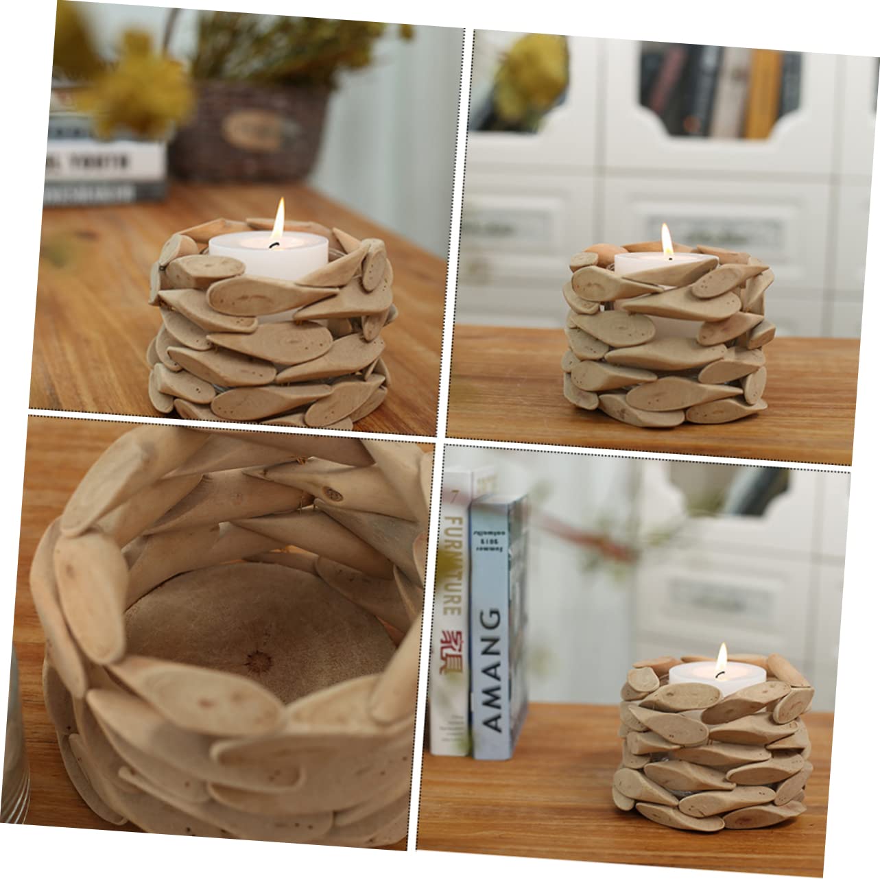 Candelabro Redondo de Madera Hecho a Mano para Boda y Hogar