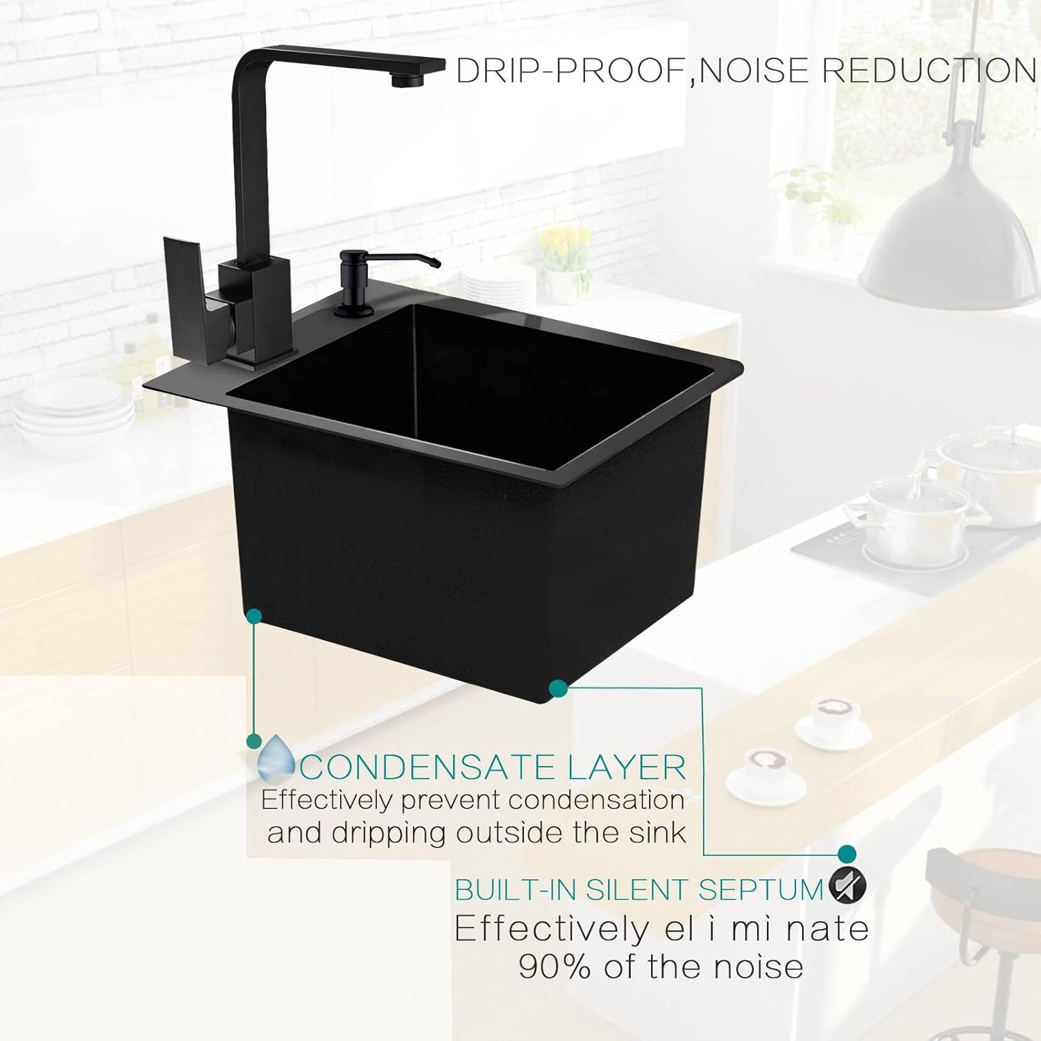 Square Single bowl Kitchen sinks SUS304 Black Stainless steel Small Wet bar sink with Faucets Undermount of Countertop installation（Black sink:12.5x12.5IN）