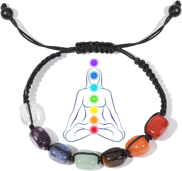 7 Chakra Healing Crystal Bracelet Natural Gemstones Beaded Braided Bracelet Adjustable Anxiety Bracelet for Women Man Reiki Chakras Yoga Energy Meditation Jewellery Gifts