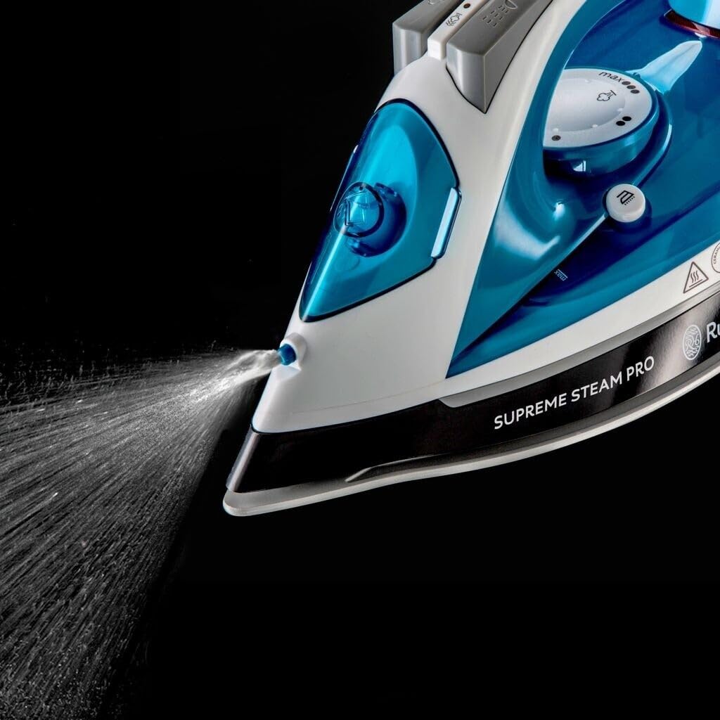 Russell Hobbs Supreme Steam Pro - Plancha de Ropa de Vapor (2600 W, Suela de Cerámica, Azul y Blanco) - ref. 23971-56