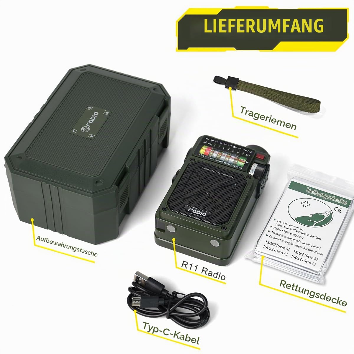 NOAA Wetterradio – 4000 mAh AM/FM/WB/SW Notfall-Radio mit Bluetooth, Taschenlampe, SOS-Alarm, Stromversorgung über USB, Handkurbel und Solarenergie für Camping, Notfall