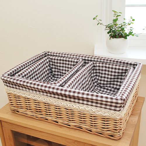 Amazon.co.jp: 取り外しができる 布付 柳 バスケット 内布チェック柄 S