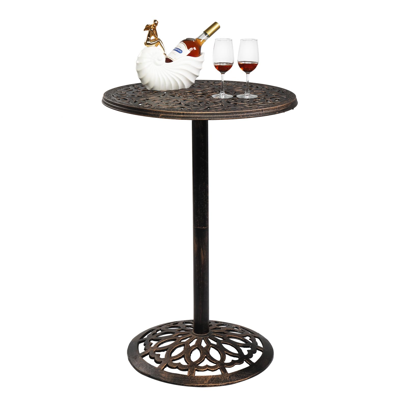 VINGLI 40" Outdoor Bar Table, High Top Table, Cast Aluminum Outdoor Pub Table 40-Inch Height, Round Bar Table Bistro Table for Patio, Cocktail, Bistro