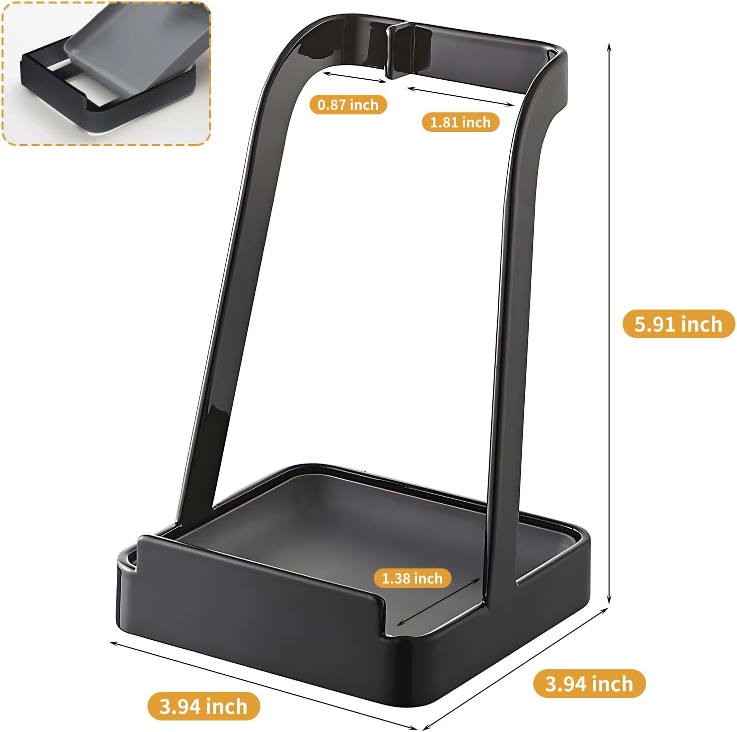 XinPinHua Fingerprint-Resistant Matte Black Stainless Steel Pot Lid & Ladle Holder, No-Assembly Countertop Organizer for Kitchen, 304 Food-Grade Material, 4"x4" Size with Detachable Drip Tray