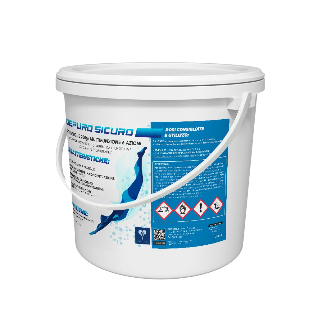 Depuro Sicuro kg 10 cloro Multifunzione 6 Azioni per Piscina Pastiglie da 200 gr