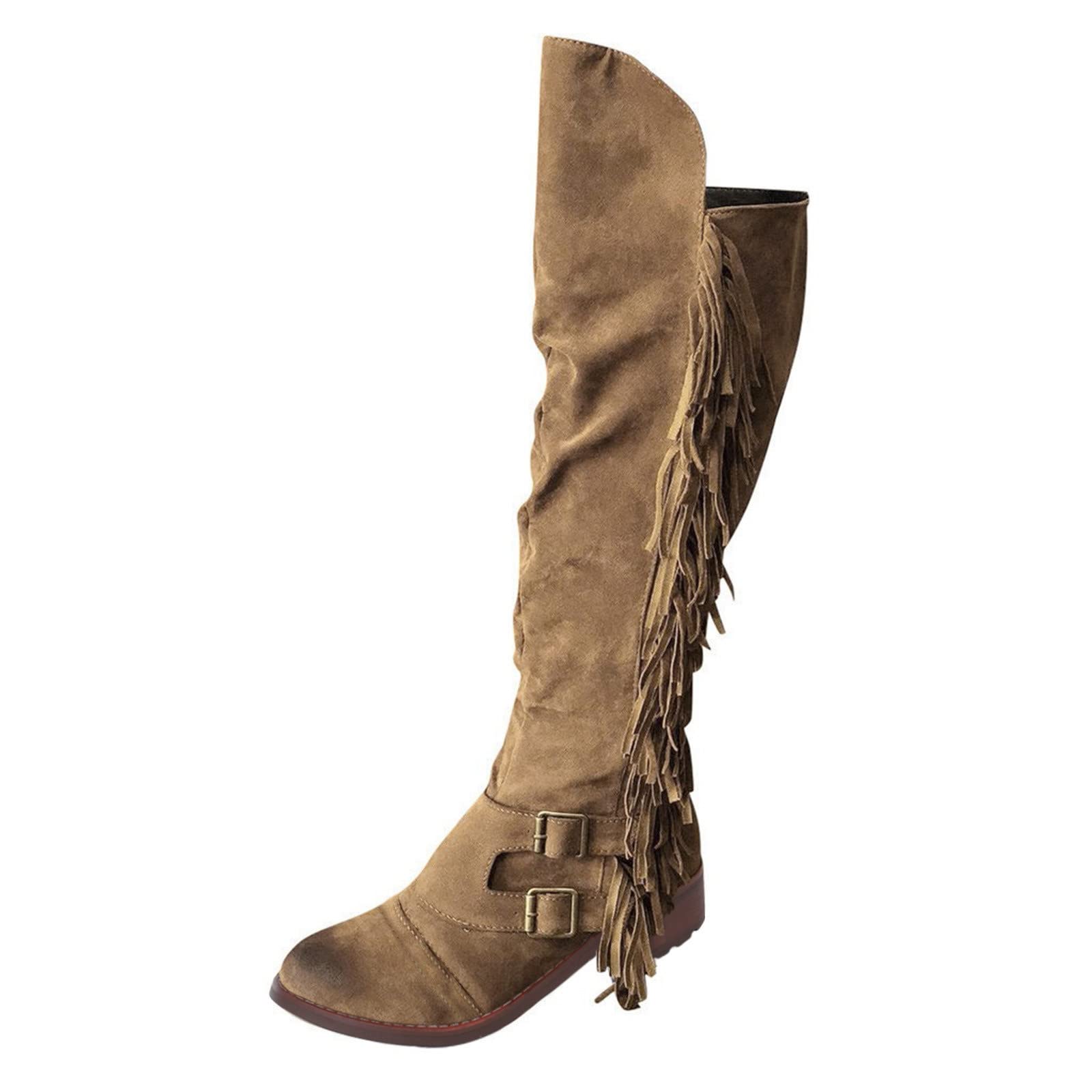 Knee Boots Casual The Over Retro Long Heels Fringe Shoes for Women Boots Women's Boots Calze X Stivali in Gomma Anfibi Pelle Donna