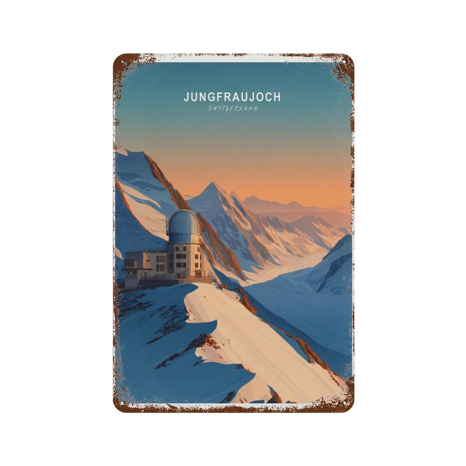 xiaoxiaoshen Jungfraujoch Switzerland Travel Swiss Alps Mountain Gift, Home Decor Wall Decor Art Metal Tin Poster Modern Home Decor Art Home Bar Shop Decorations Vintage Sign 30x20cm