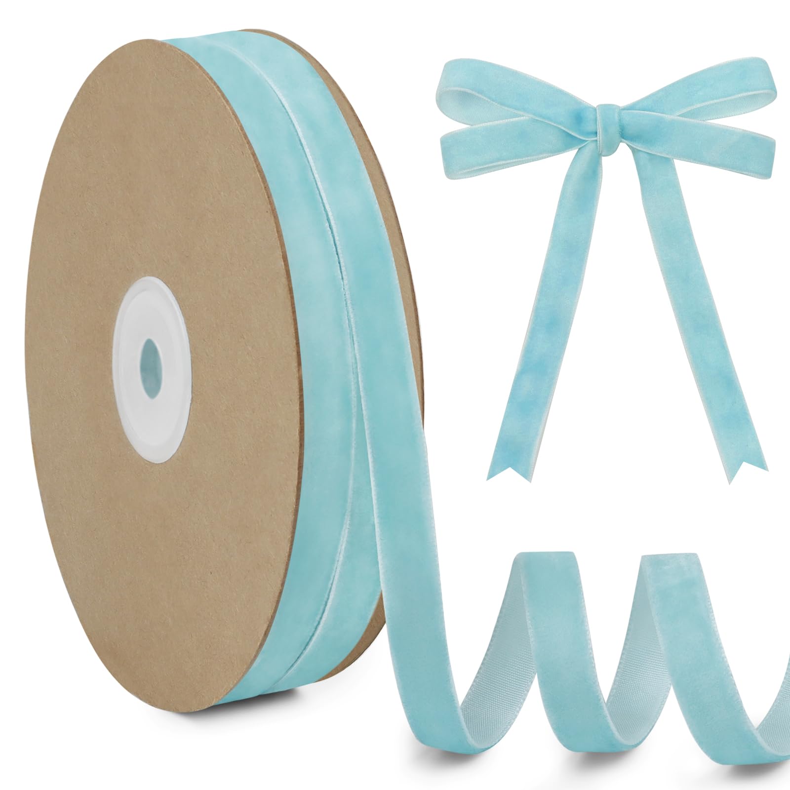 LEREATI Blue Velvet Ribbon 10mm x 20m, Vintage Thick Single-Sided Gift Wrapping Ribbon for Wedding Flower Bouquet, Wreath, Bow Making, DIY Crafts, Home Decor