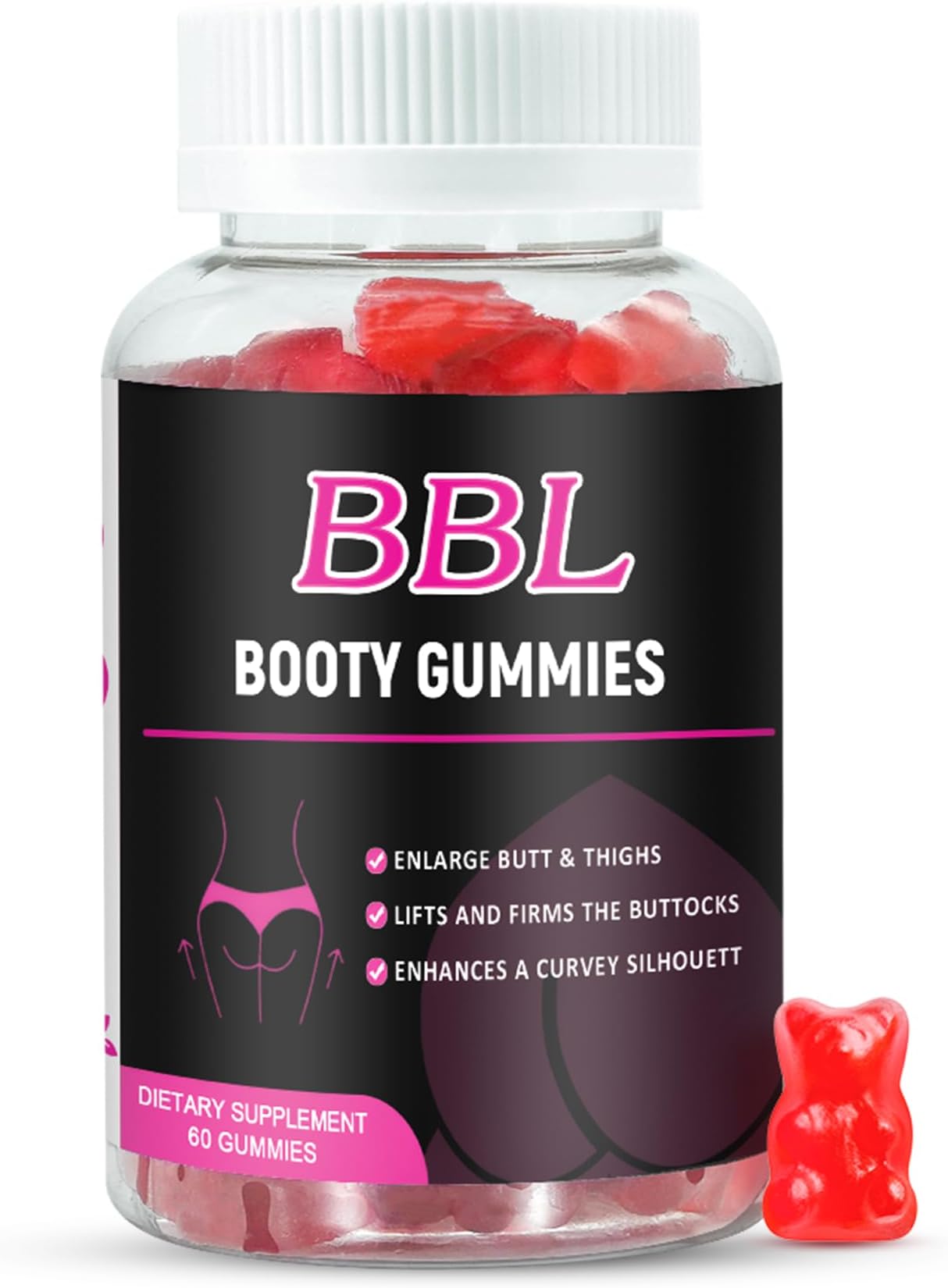 BBL Gummies for Women, 60 Count Bear Shape Booty Gummies with Herbal Ingredients, BBL Vitamin Gummy with Fenugreek, Asian Ginseng, Motherwort, Saw Palmetto, Anise Seed & Vitamin C