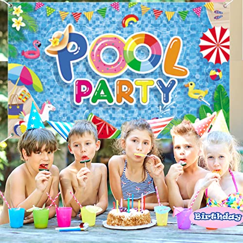 Pool Party Decorations - Summer Beach Party Backgrounds Pool Party Birthday Party Backgrounds Unicorns Tropical Plants Photo Backgrounds Baby Party Pool Beach Party Decoration Banners #TOP4