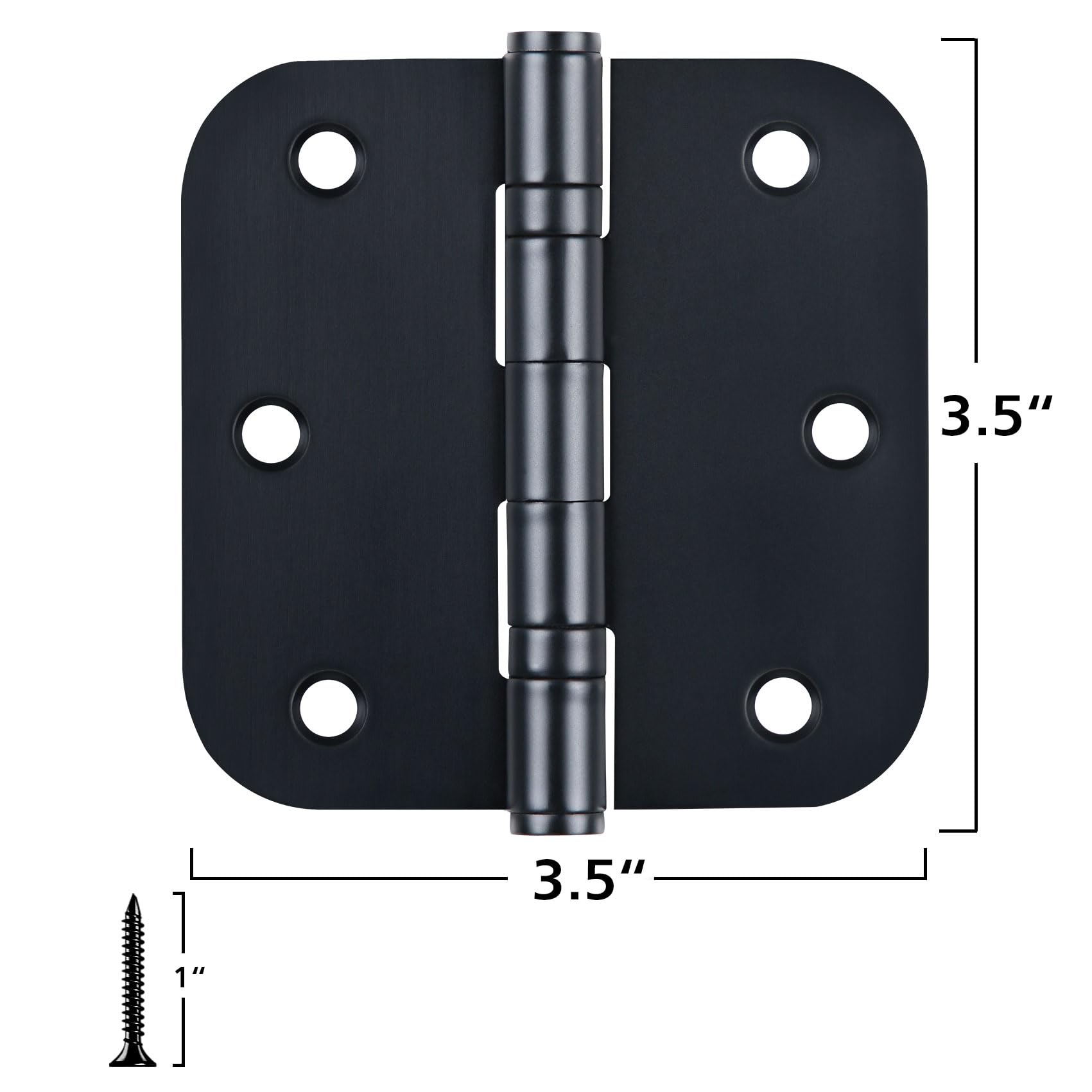3 Pack Matte Black Door Hinges Black Interior 3.5 Inch