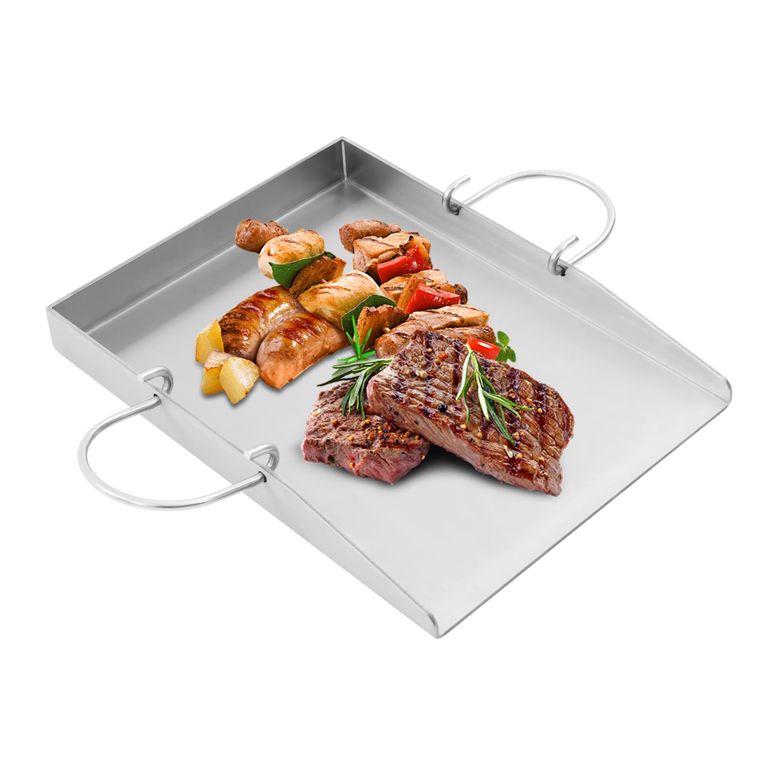 Plancha de acero inoxidable con asas y 2 espátulas, 4 mm de grosor, tolerancia a la temperatura superior a 170 ℃, para barbacoas al aire libre, camping, celebraciones familiares