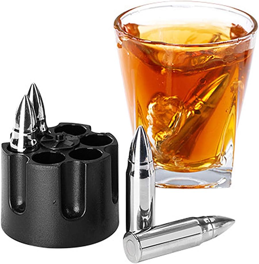 Whiskey Stones Reusable Ice Cube Stainless Steel Whisky Gift Set for Men, Dad, Husband, Boyfriend 2.24inch (6 PCS)