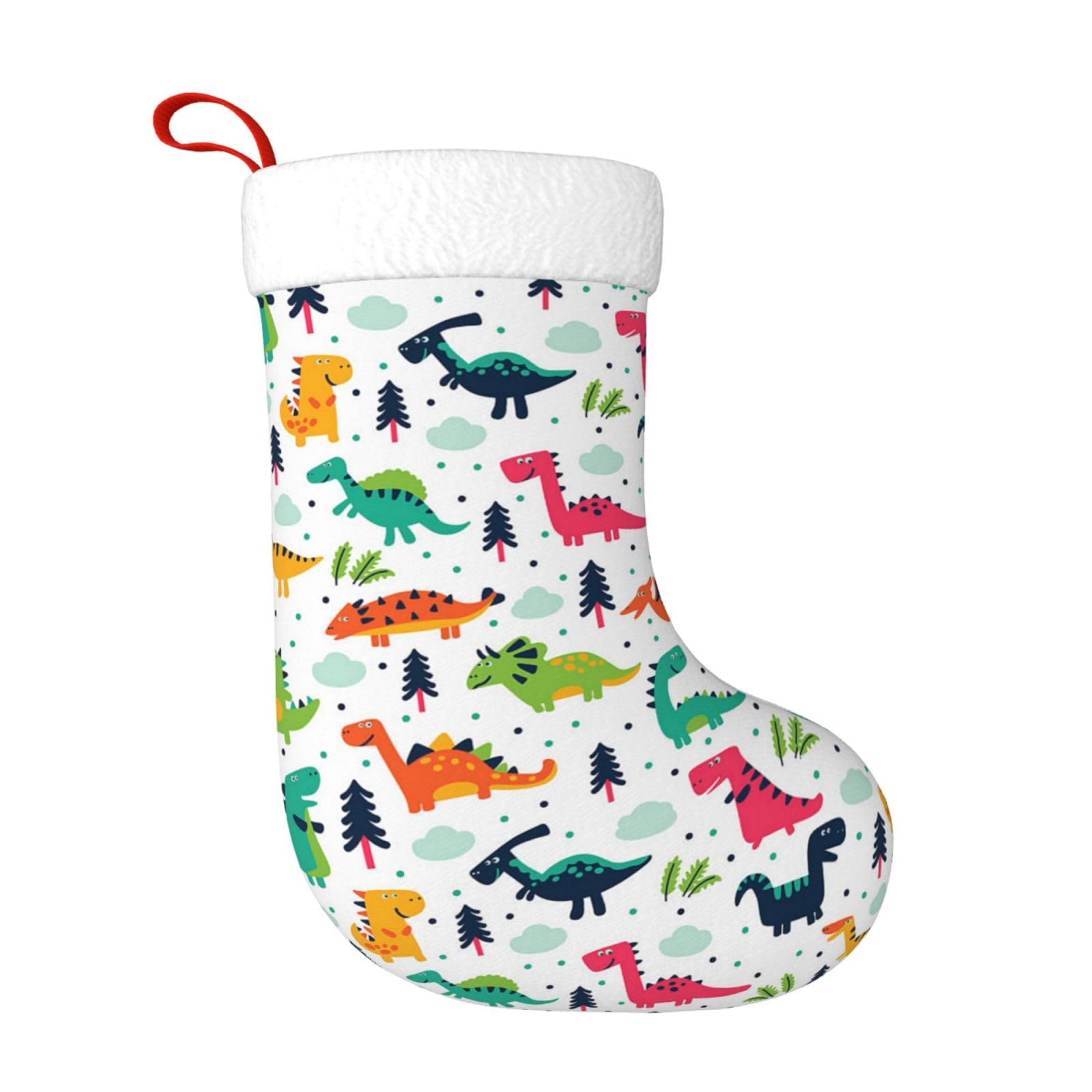 Hazure Black Colorful Dinosaurs Christmas Stocking Large 18" Personalised Print Fluffy Hanging Christmas Decorations Stocking