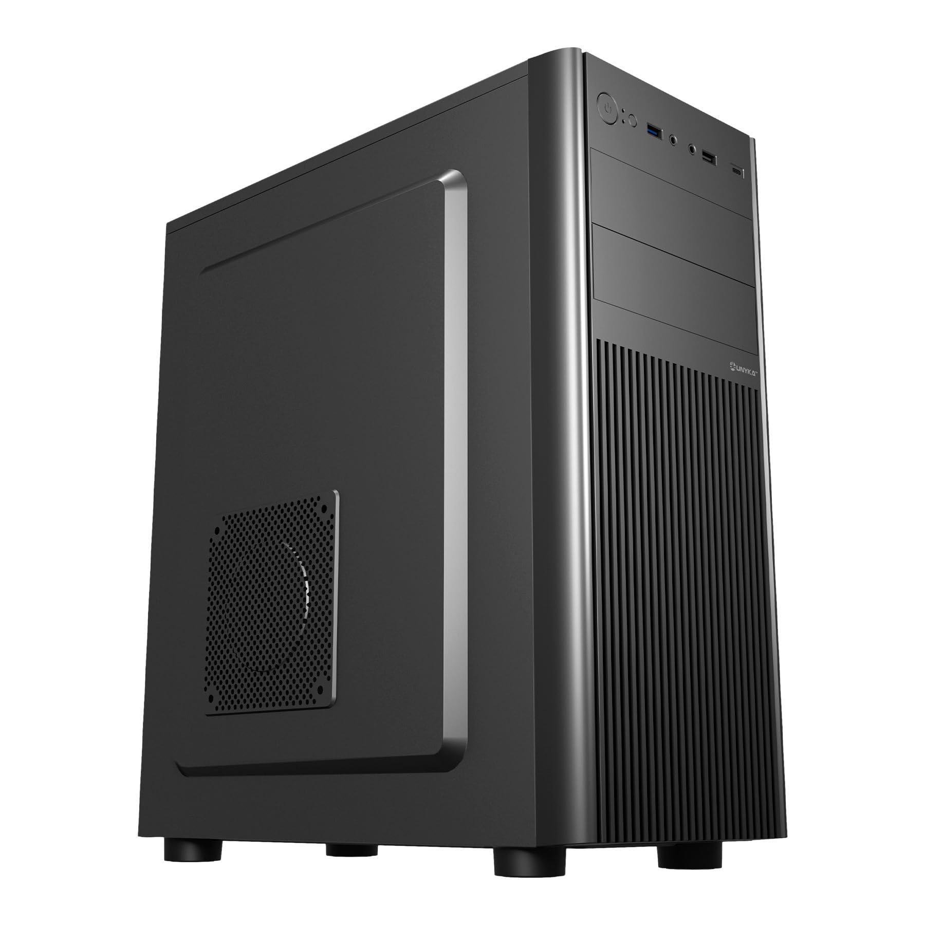 UNYKAch Caja ATX UK8026 – Torre ATX/Micro ATX/ITX con USB 3.0 y USB Tipo C, hasta 5 Discos, 7 Slots de Expansión y Soporte hasta 300 mm GPU