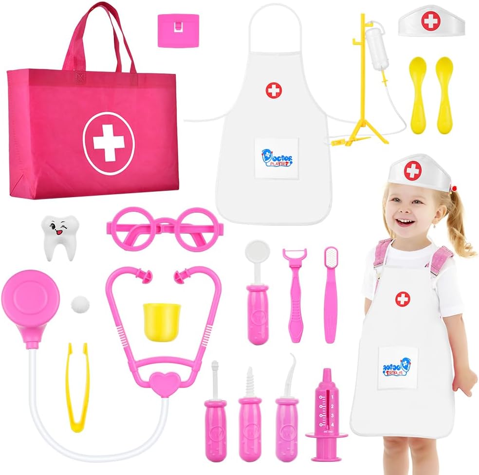 Doctors Set, 34PCS Doctors Kit with Nurses Costume, Doctors Case Educational Dentist Set with Simulation Stethoscope, Pretend Doctor Medical Kit