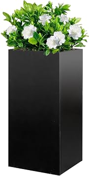 Metal Planter Box for Outdoor Planter Tall Metal Outdoor Planters Box 14"x14"x30" Steel Spliced Planter with Removable Insert Sherf for Outside,Indoor,Garden Black, 14 * 14 * 30