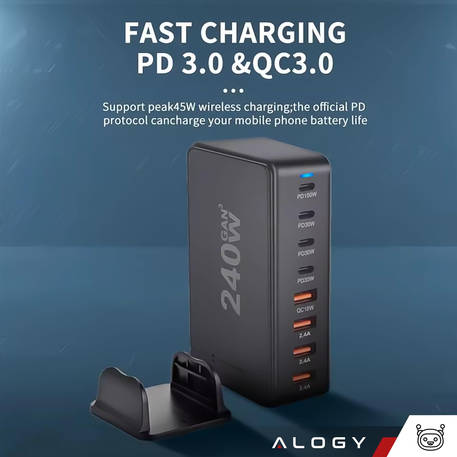 Caricabatterie 8 in 1 USB C 240 W, 8 porte USB C, PD QC PPS Ricarica rapida indipendente, caricabatterie rapido compatibile con MacBook Air, iPhone, iPad Pro, Google Pixel, Galaxy M35, realme, OnePlus