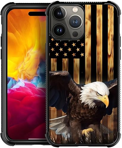 Vista 14 de Funda compatible con iPhone 13 Pro, diseño de patrón para iPhone 13 Pro, fundas para mujeres y niñas, Betsy Ross 13 estrellas de madera con bandera