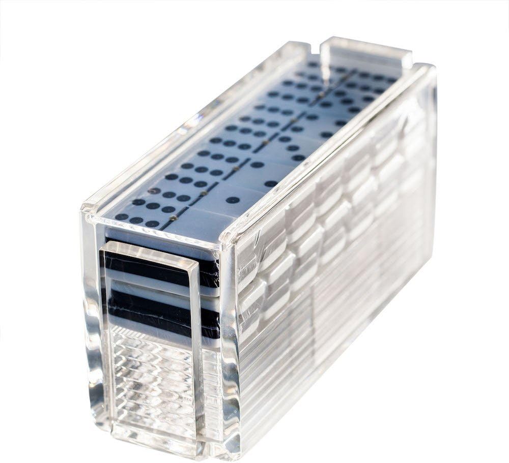 (Clear) - Modern Double Six Jumbo Domino Set with Racks (Clear)