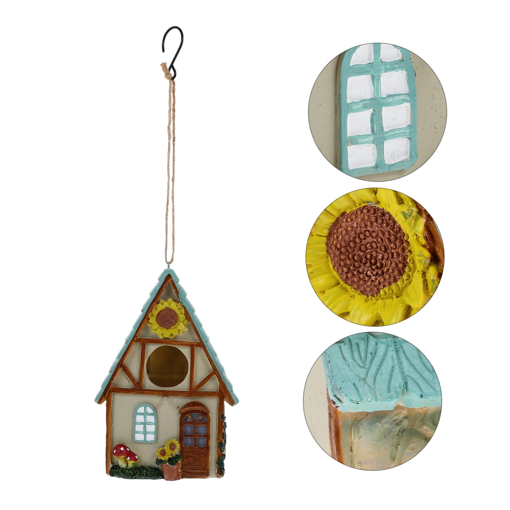 Abaodam Casa Nido Decorativa Colgante de Resina para Cría de Aves | Apta para Alondras y Aves Pequeñas, Uso en Jaula o Exterior, Diseño de Casita Sencilla y Elegante