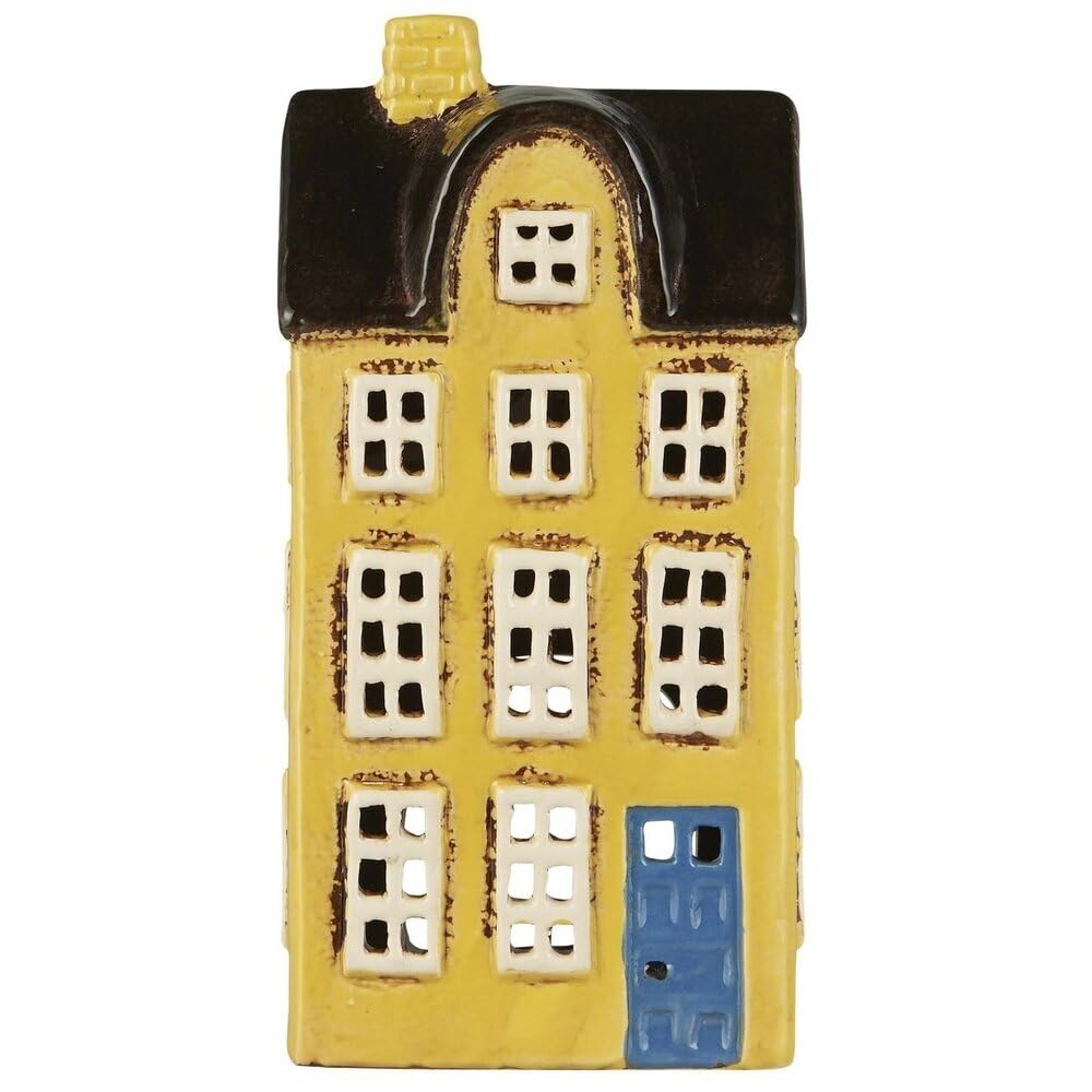 Ib Laursen Yellow Nyhavn House For Tea Light Blue Door, W: 7.5 X H: 20.5 L: 10