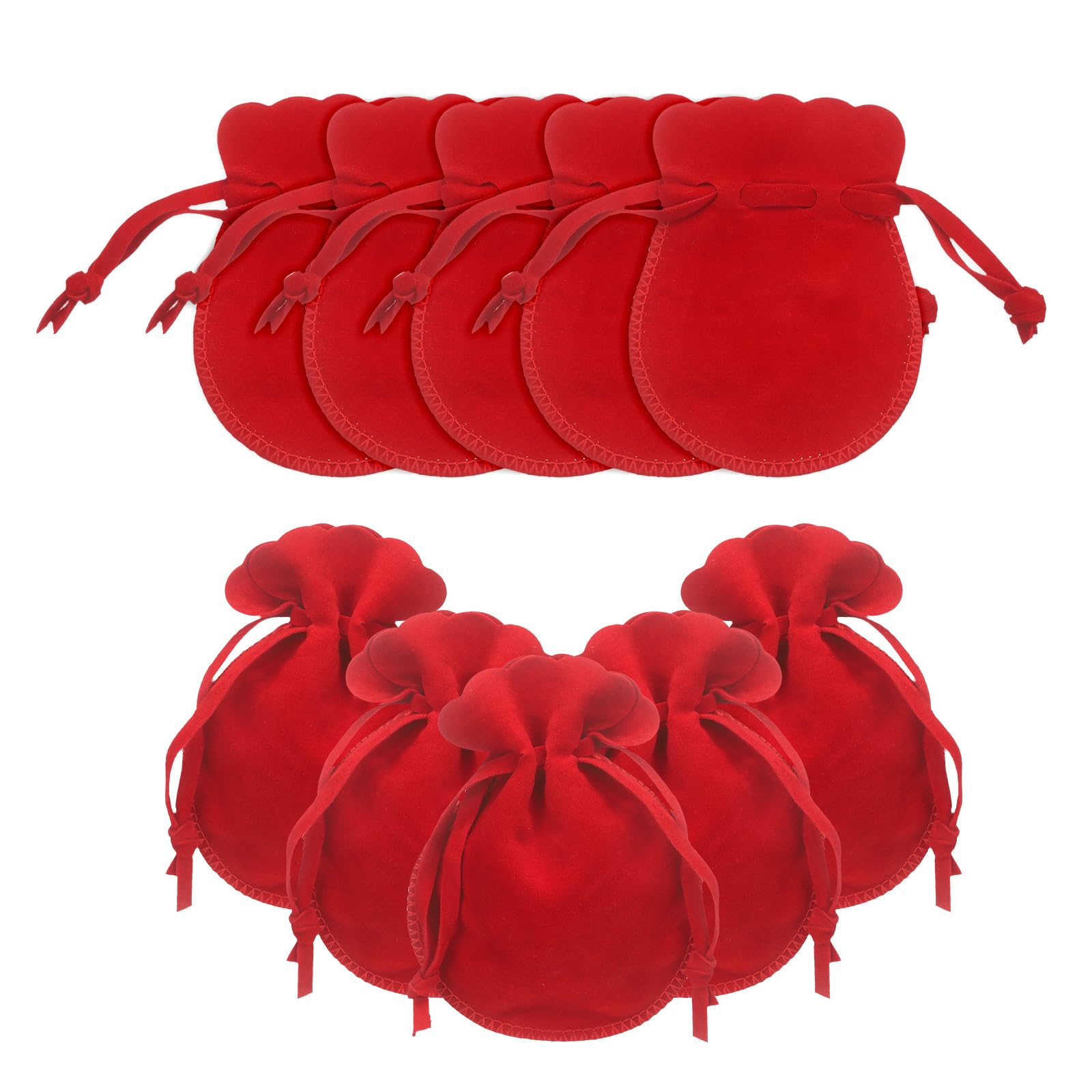 sourcing map 10 Pcs Small Velvet Drawstring Pouches, 2.8" x 3.5" Flannel Calabash Shape Drawstring Jewelry Pouches Velvet Jewelry Bags for Wedding Birthday Party Favors, Red
