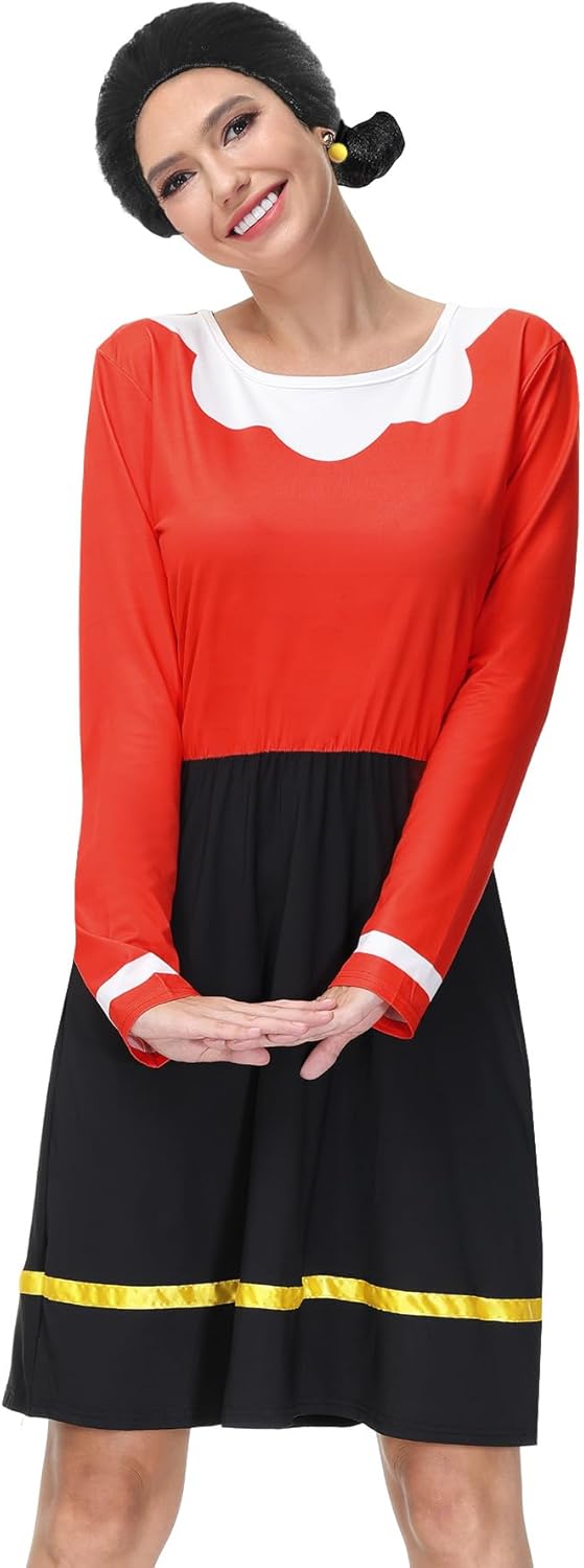 Women's Halloween Classic Olivia Costume Adult Cosplay Crewneck Long Sleeve Dress S Red Black - Image 2