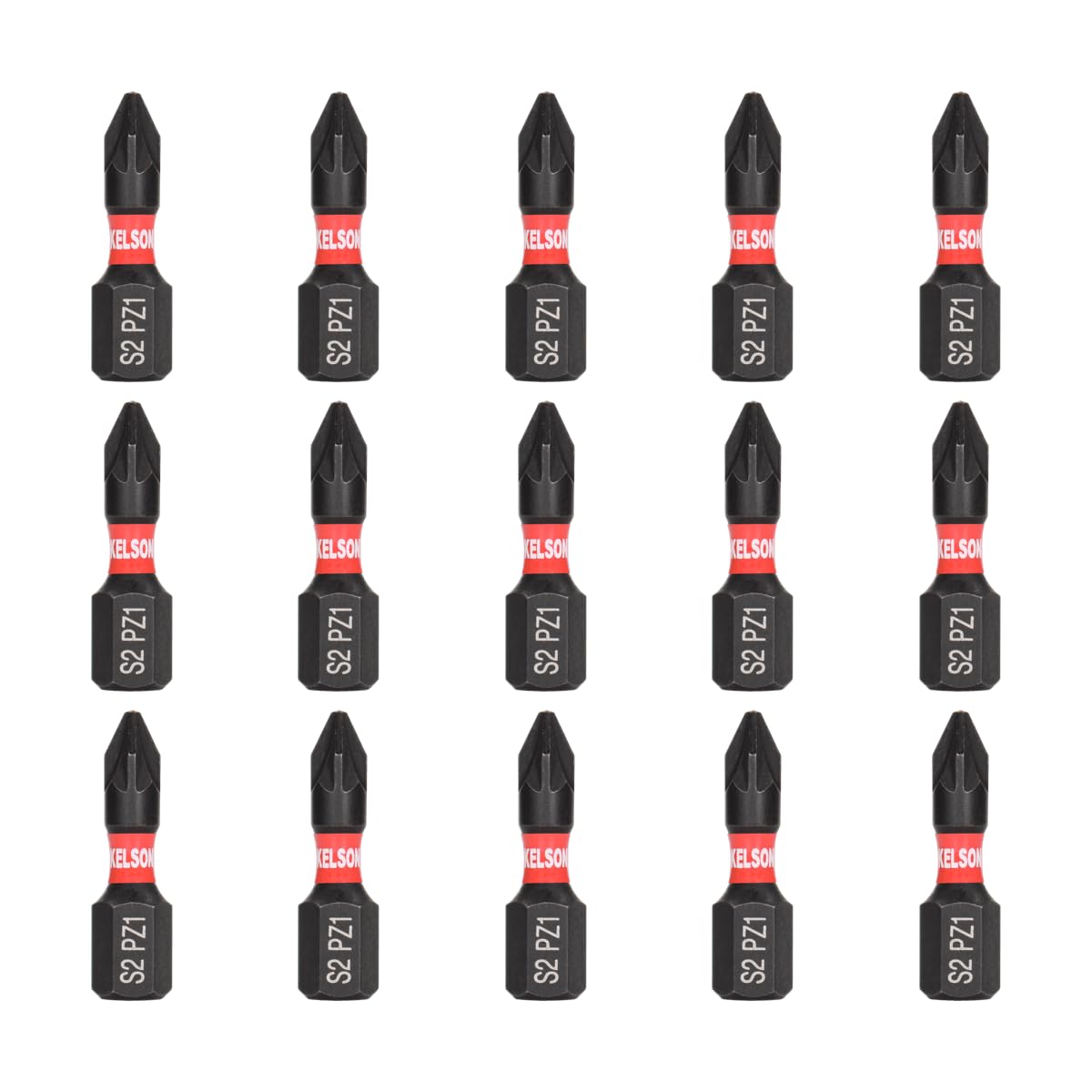 KELSON 15pcs PZ1 25mm Pozi 1 Impact Rated Screwdriver Bits 1/4" Universal, Black