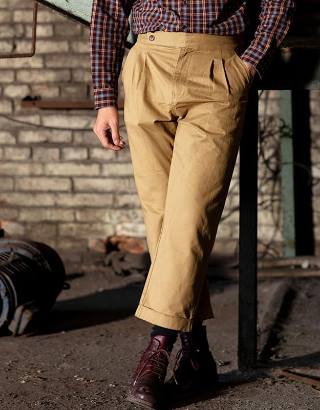 Men's Pants Cotton Retro Gurkha Dress Pants Casual Vintage Summer Tapered Leg Suit Pant3