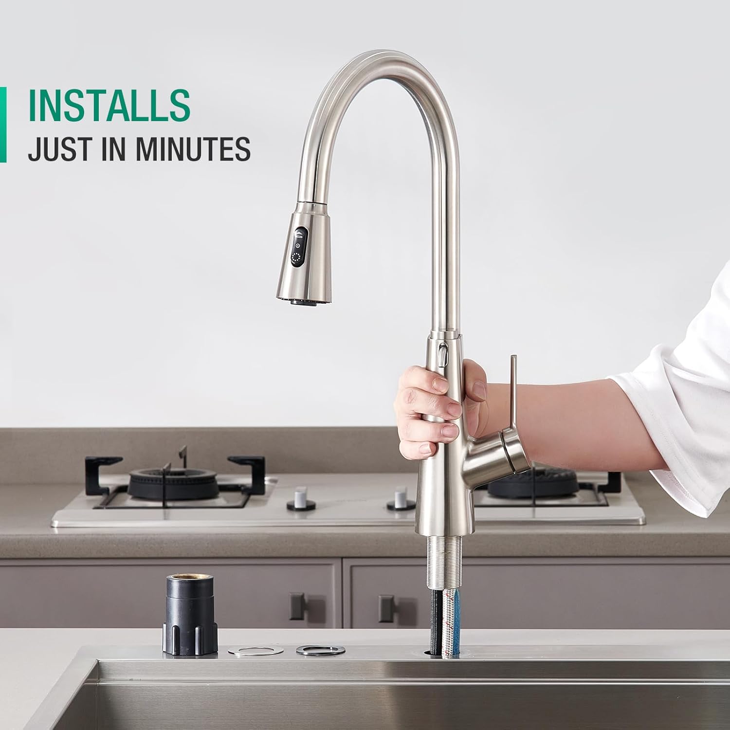CREA 2 in 1 Kitchen Faucets with Soap Dispenser Built-in and Pull Down Sprayer,Single Handle Bar Sink Faucet 1 Hole Utility Laundry Commercial Faucet Brushed Nickel Stainless Steel