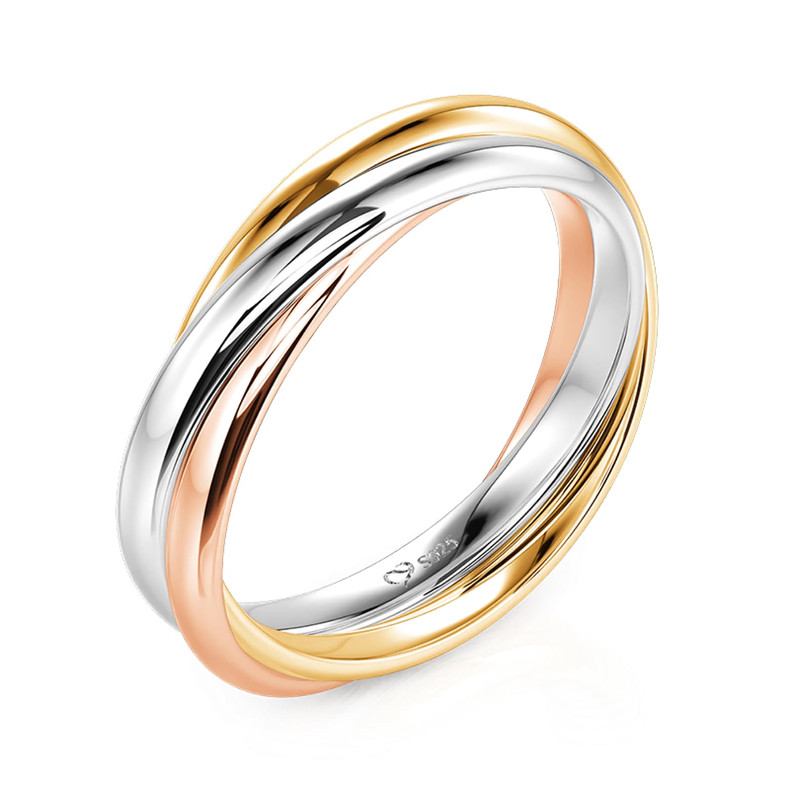 Jeulia Dreifarbiger 925 Silber Ring Für Damen Mädchen Herren Überkreuztes Design Verlobungsring Gelbgold Rosegold Ewigkeitsringe Bandringe für Valentinstag Geburtstag