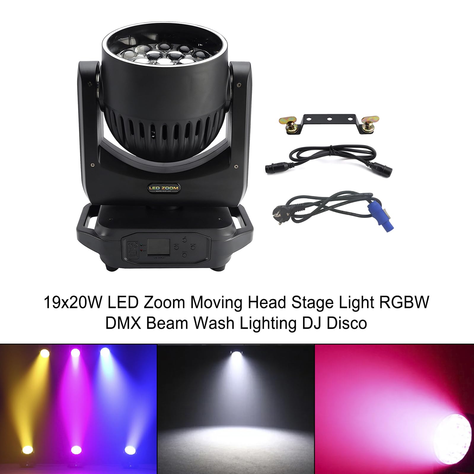 19x20W Zoom Moving Head Bühnenlicht RGBW DMX Beam Wash für DJ Disco Party mit 10°-60° Zoomwinkel,21/29CH DMX512,540°/270° Rotation,0-100% Dimmer,Strobe,LCD Display,EU Stecker