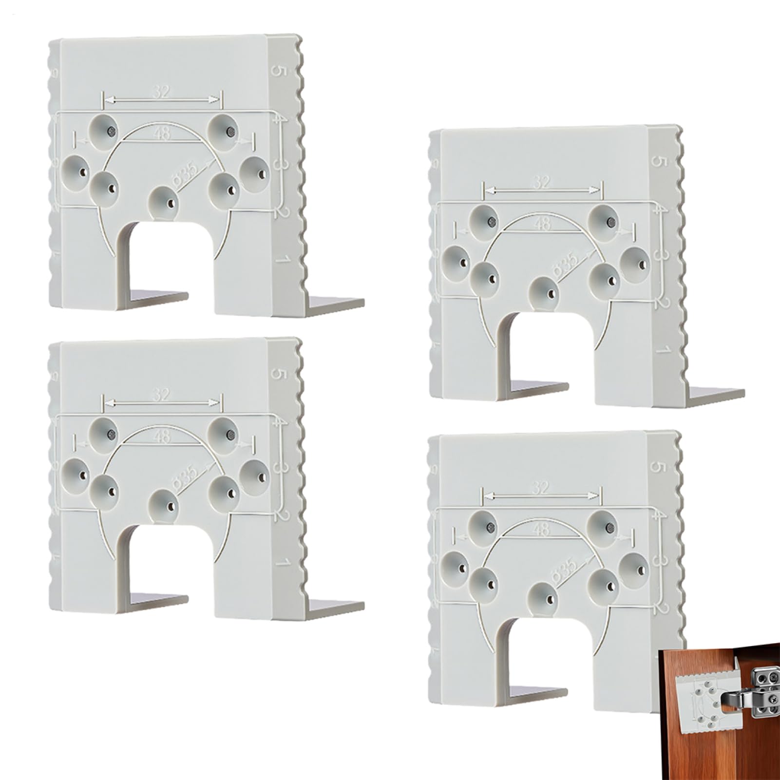 4 Pieces Door Hinge Template, Hole Drilling Guide, Kitchen Door Hinge Jig, Cabinet Hole Drilling Jig, for Indoor Woodworking Home Garage Milling Projects Tasks Applications