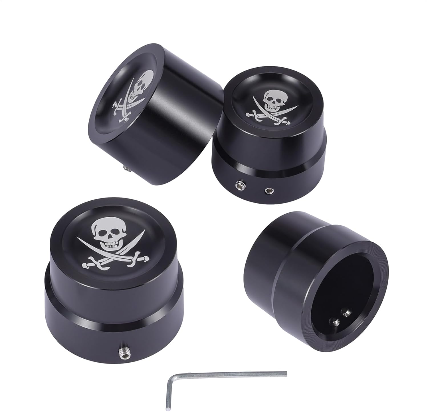 4Pcs CNC Motorcycle Axle Nut Protective Cover Set Skull Aluminum Alloy Custom Caps for Harley Davidson Touring, Dyna, Softail, Sportster XL 883 1200 V-Rod Front and Rear Wheel (Skull Style A)