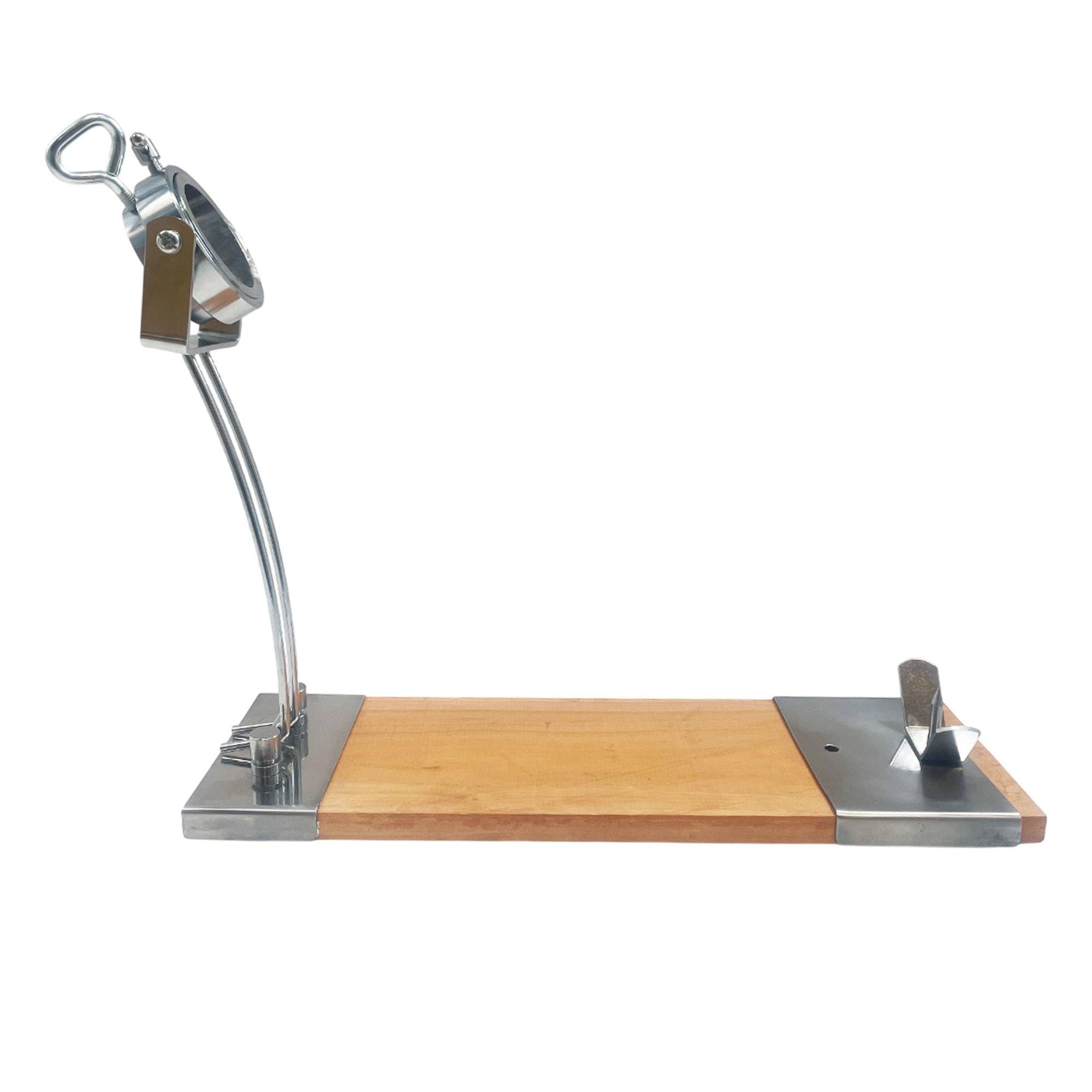 Well Home Jamonero IBERIA Luxe con cabezal giratorio, base de madera y acabados en acero inoxidable