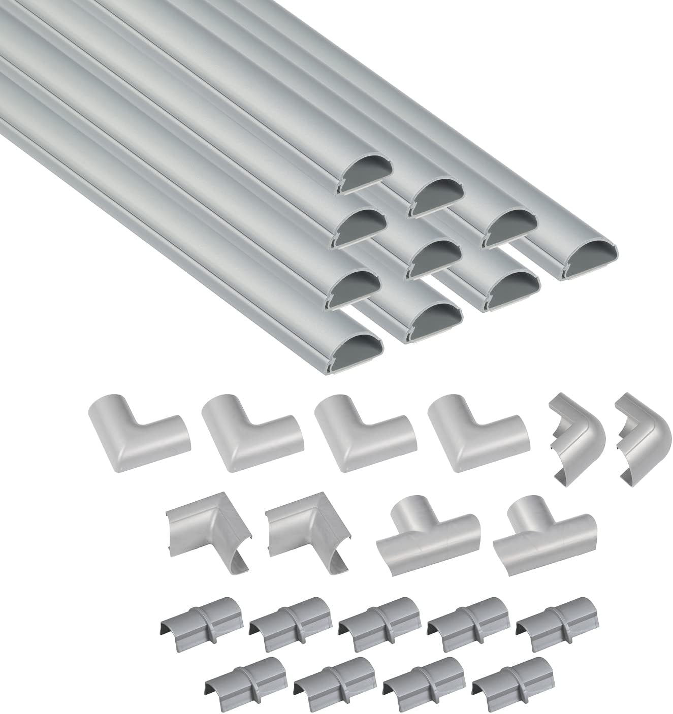 D-Line Mini Cable Trunking 4-Meter Pack, Half Round Cable Cover, Self-Adhesive Wire Cover, Hide TV Wires, Cable Management - 10x 30mm (W) x 15mm (H) x 40cm Lengths & Accessories - Aluminium-Effect