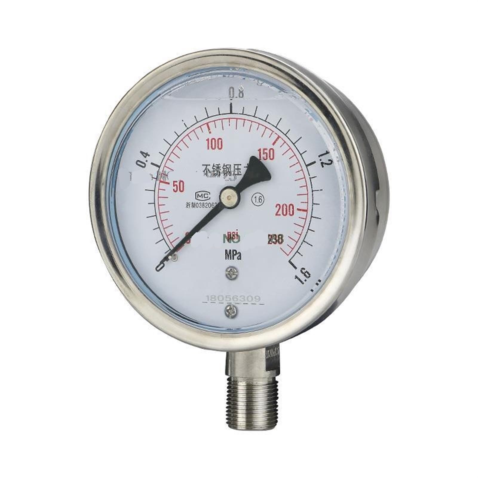 Druckmessgerät Edelstahl Seismisches YN100BF Öl-Wasser-Hydraulik-Vakuummeter/Hohe Temperatur- und Korrosionsbeständigkeit (Vakuum-0,10–0,15 MPa)