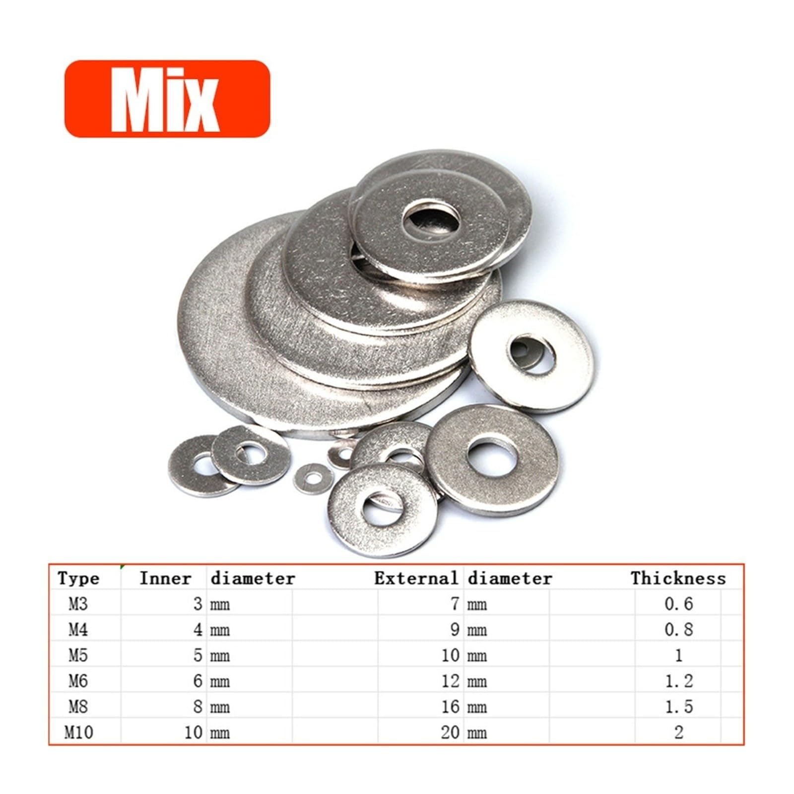 Arandelas planas de acero inoxidable Junta metálica M3-M10