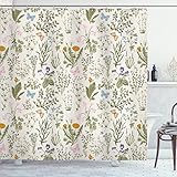 Ambesonne Floral Shower Curtain, Vintage Garden Plants with Herbs Flowers Botanical Classic Design, Cloth Fabric Bathroom Decor Set with Hooks, 70