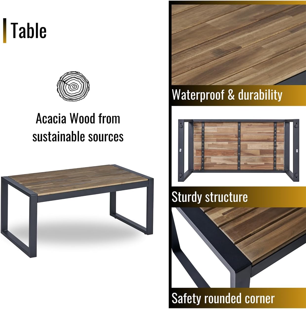 4 Pieces Wicker Patio Furniture Set, Outdoor Patio Furniture sets includes 3 Wicker Chair with Cushions, 1 Acacia Wood Table, Outdoor Furniture Set for Patio, Balcony, Porch, Brown