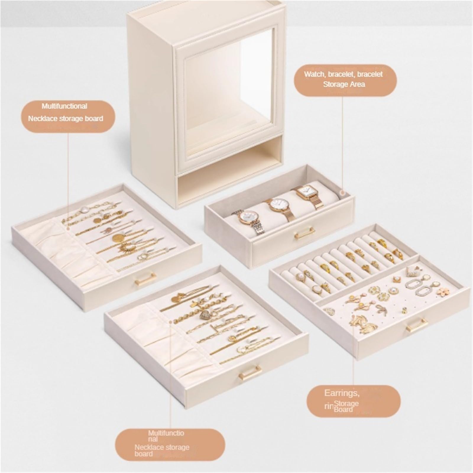 Organizer in pelle con cassetti grandi verticali per donne display multifunzione