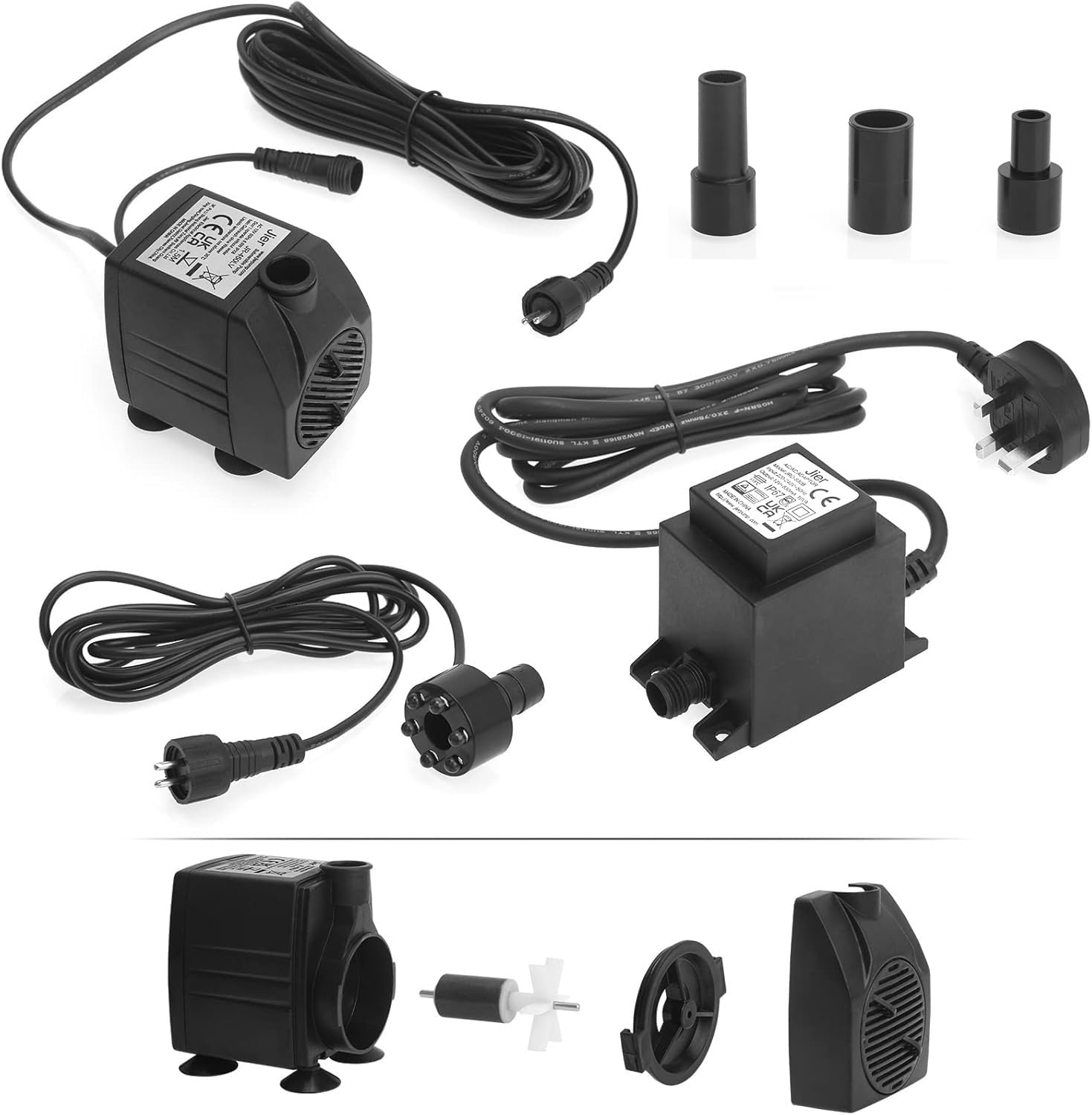 BARST Pompe submersible pour fontaine 12 V AC 800 l/h avec cordon d'alimentation de 10 m et anneau lumineux LED pour aquarium, étang, bain d'oiseaux, aquarium JR-800LV