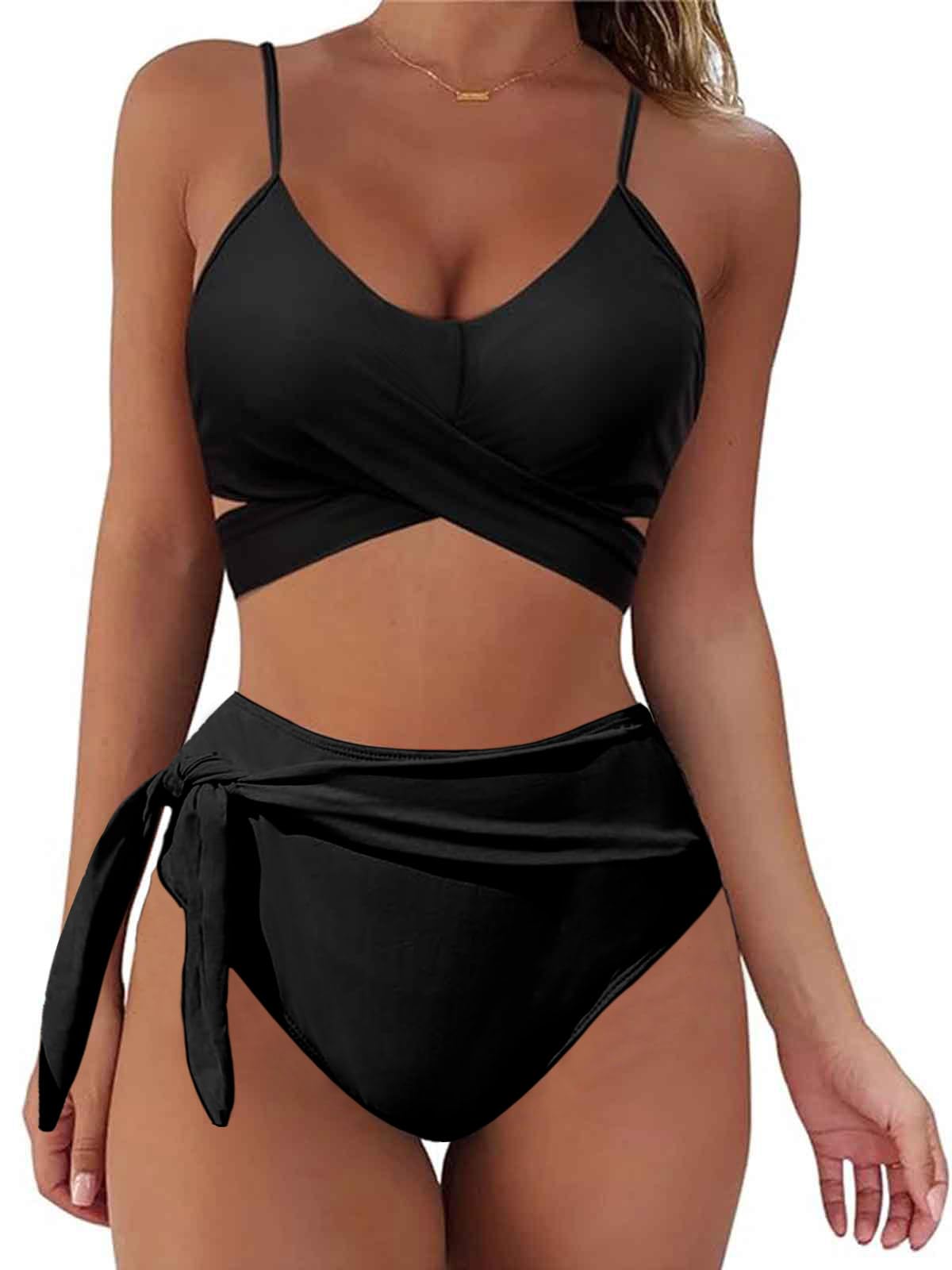 CheChury Bikini Elegante Traje de Baño Conjunto Bañador Halter Sexy Sólido para Mujer Ropa de Playa Traje de Baño Bikini Sets Talla Grande Bañador Control de Vientre de Cintura Alta Bikini