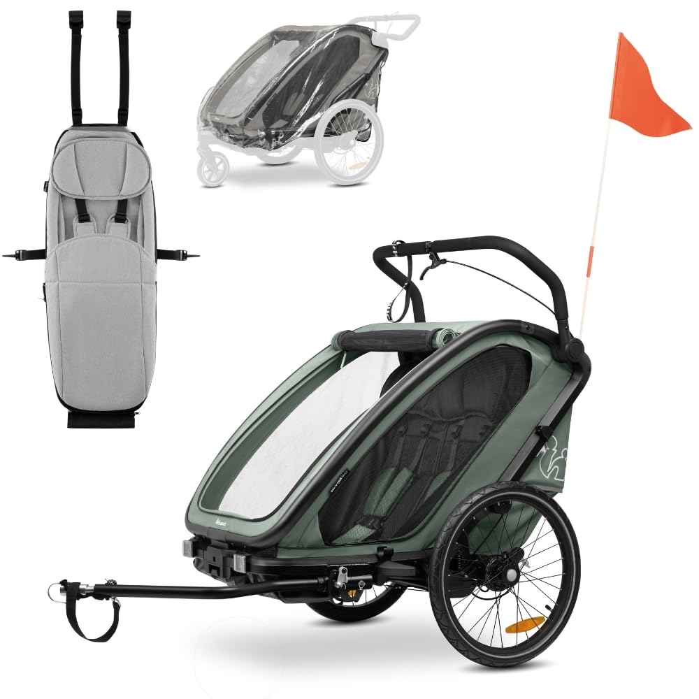 hauck 3in1 Fahrradanhänger Bike N Walk Duo Set inkl. Baby Lounger & Regenschutz | Zwillingsanhänger und Kinderwagen für 2 Kinder bis 44 kg | faltbar & gefedert