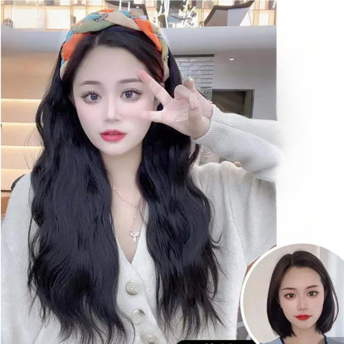 Synthetic Hair Long Hair Curly Hair Half Head Piece Clip In Toppers Hairpiece Hair extension Headband Wig Velcro Replaceable Topper Wiglet for Women Add Hair Volume (Light Brown)