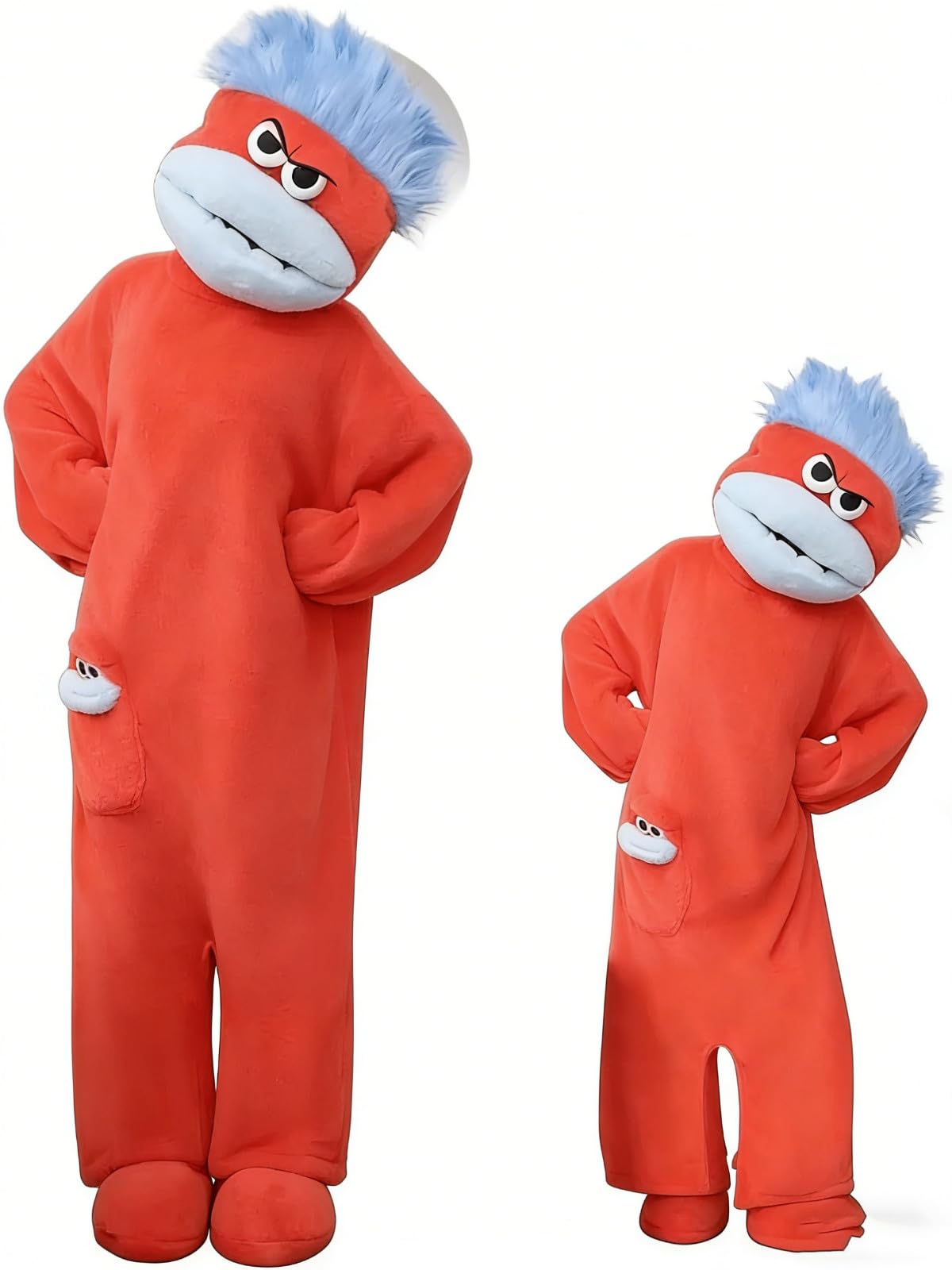 Silly Onesie Adult Funny Big Mouth Monster Hooded Fleece Pajamas Plush One Piece Cosplay Loungewear No Comb and Shoes - 3