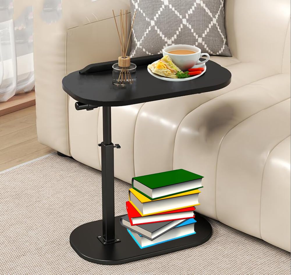 GHKWXUE Adjustable Height C sofa side table,17.7 Inch Desk Top-360° Swivel Tray Tables,0-90° Tiltable Laptop Table,with Detachable Baffle Couch Side Table,Bed Side Table,TV Dinner Table,Walnut ﻿