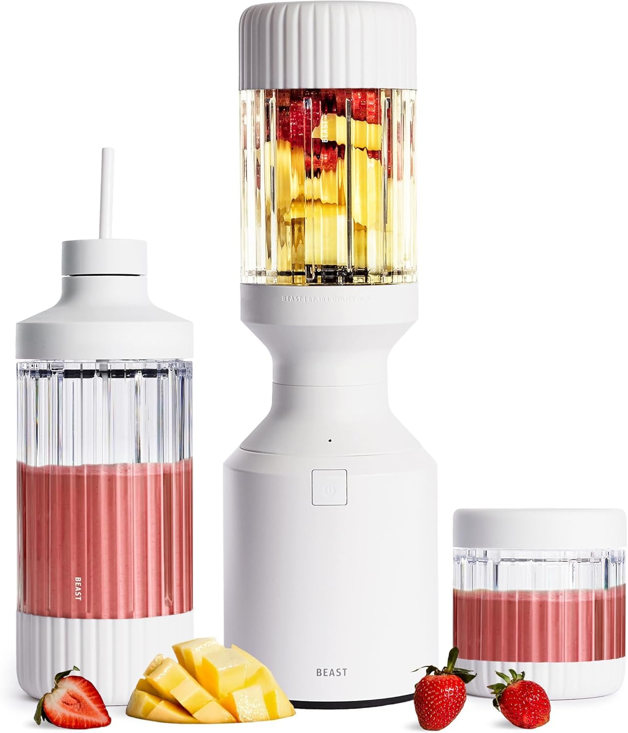 Beast Mighty 850 Plus | Premium Compact Personal Blender | Smoothies, Shakes, Dressings | Blends Ice and Frozen Fruit | XL Vessel | Includes Extra Vessels, Lids and Straws | 850W (Cloud White)